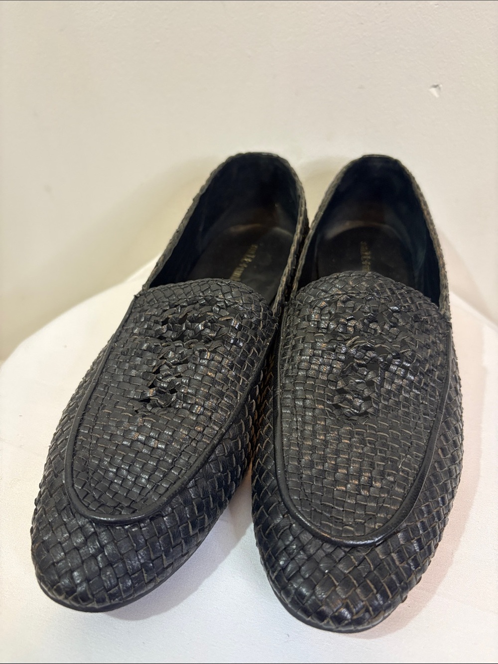 Salt + Umber Black Leather Woven Loafers Handwoven Sustainably Made Almond Toe